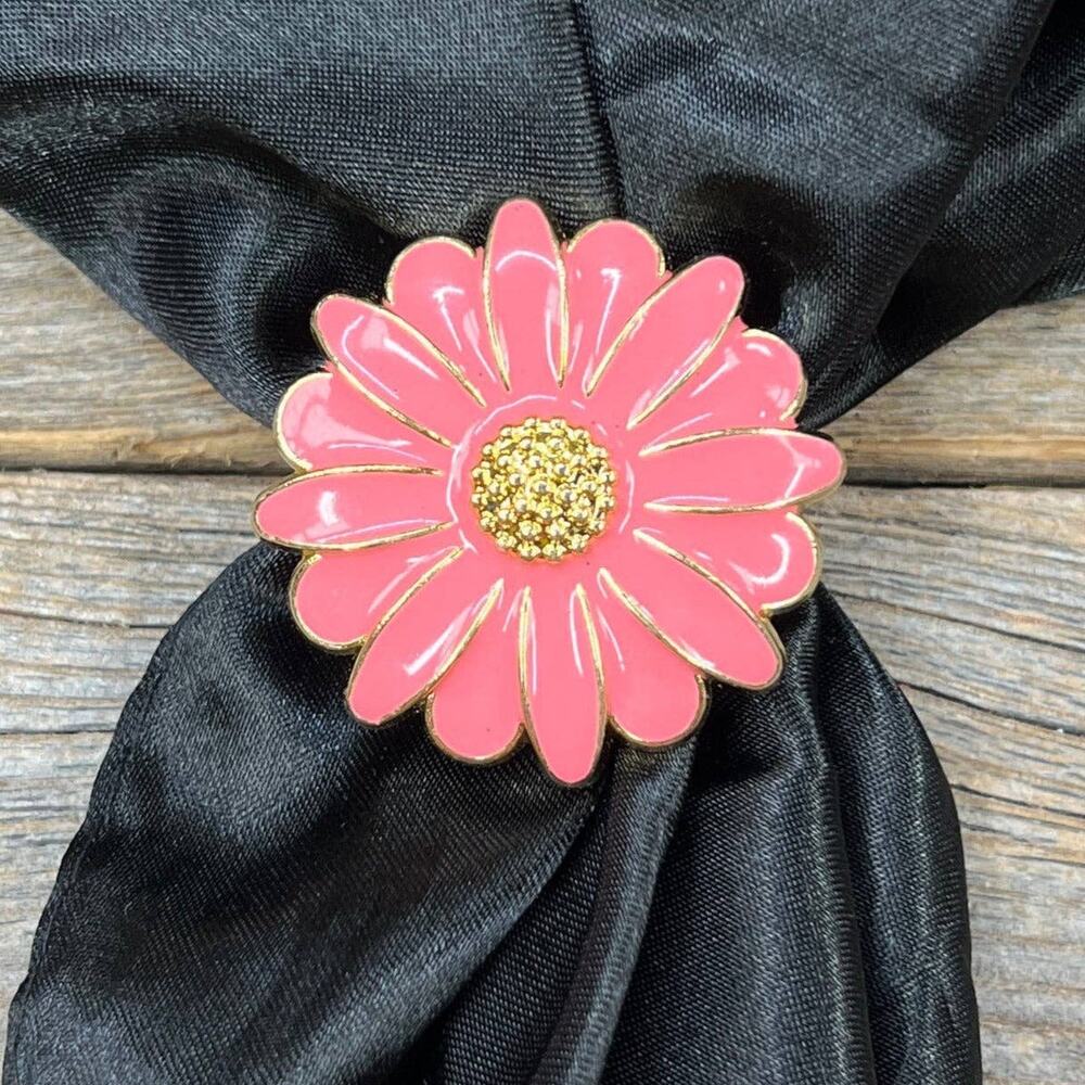 Pink Flower Enamel Scarf Slide or Tee Clip Western